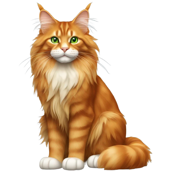 full body of Orange Maine coon cat with light green eyes emoji