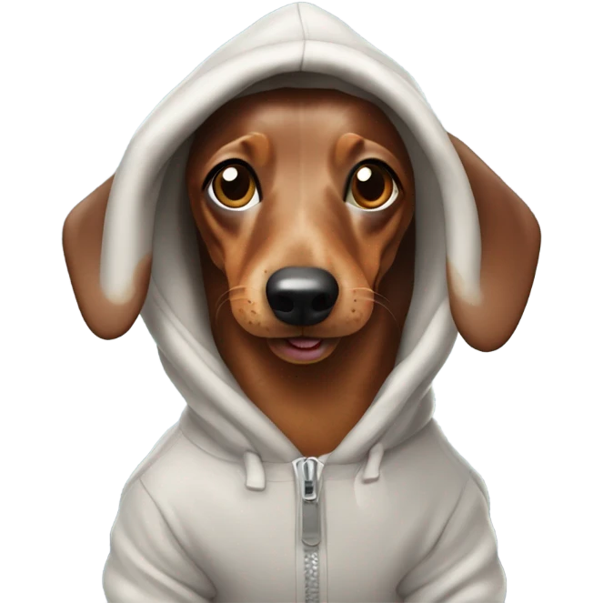 A dapple sausage dog wearing hoodie smiling  emoji