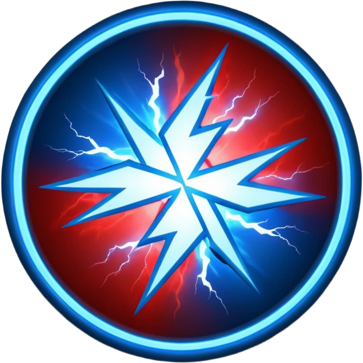 Red and blue lightening in a circle shape with effects emoji