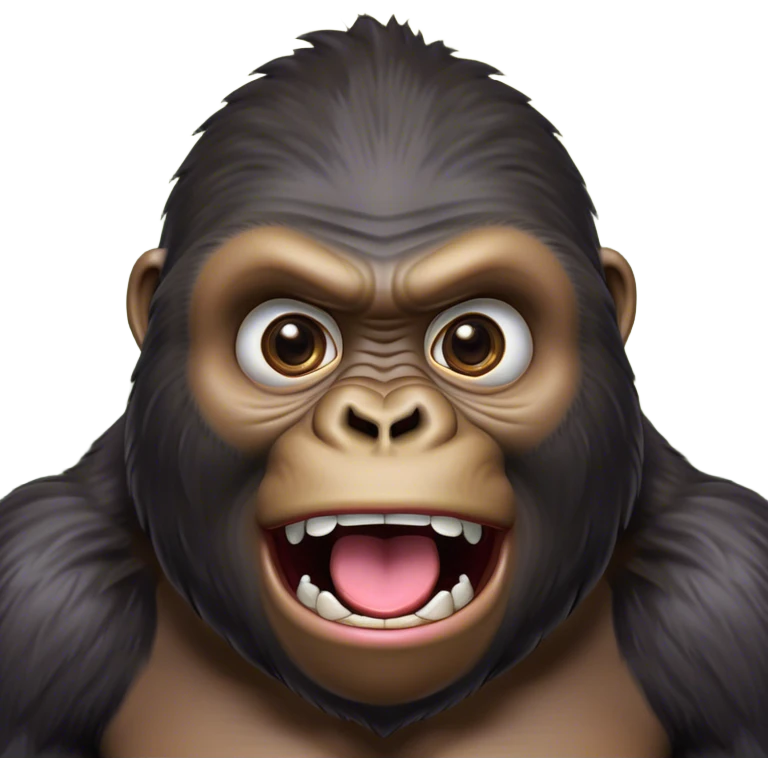 Cinematic Comical Gorilla Portrait Emoji, Head tilted dramatically with an exaggeratedly shocked expression, featuring a robust build with wide, comically expressive eyes full of humorous disbelief, Simplified yet hilariously expressive features, highly detailed, glowing with a slightly sassy jungle glow, high shine, dramatic yet playful, stylized with an air of quirky primate attitude, soft glowing outline, capturing the essence of a meme-worthy gorilla that appears ready to side-eye its way into viral fame! emoji