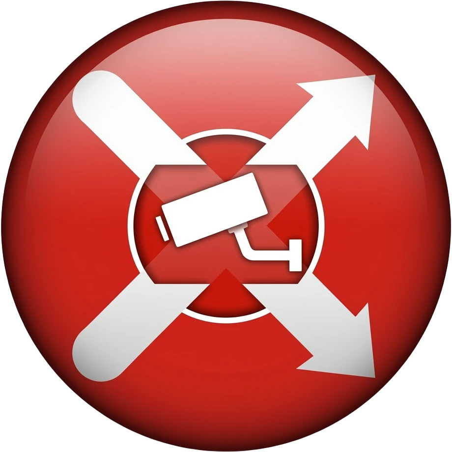 Red filled circle with white X and arrow end points on the X. CCTV in the centre emoji