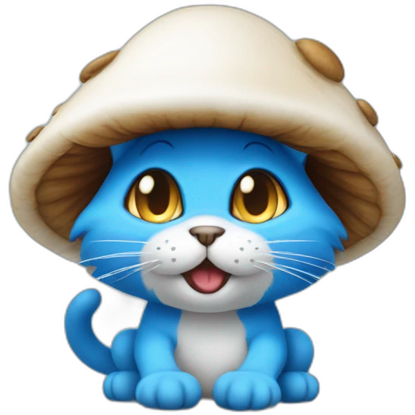 Blue Smurf cat wearing mushroom like a hat emoji