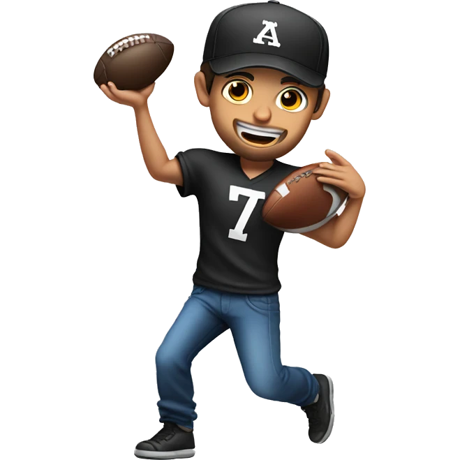 Young Jewish man throwing a football and he’s wearing a black trucker hat emoji