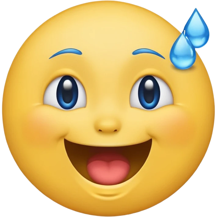 Emoji, yellow round laughing face, blue tears of joy on it  emoji