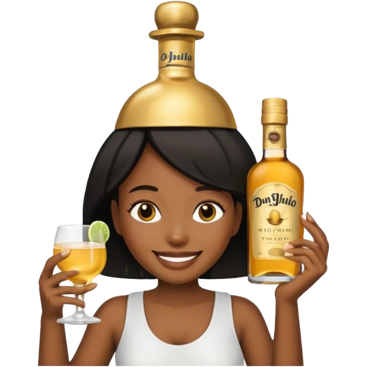 Black girl emoji with don Julio on her head emoji