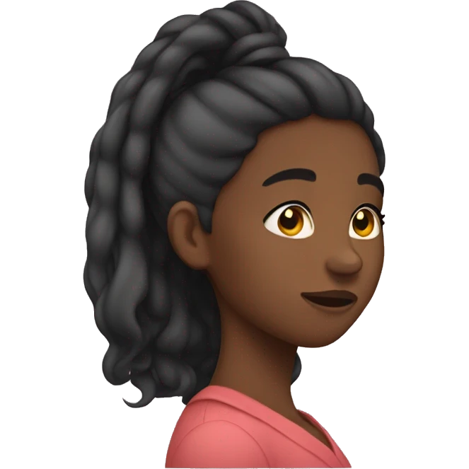 black girl putting her hair behind her ear shyly while looking down  emoji