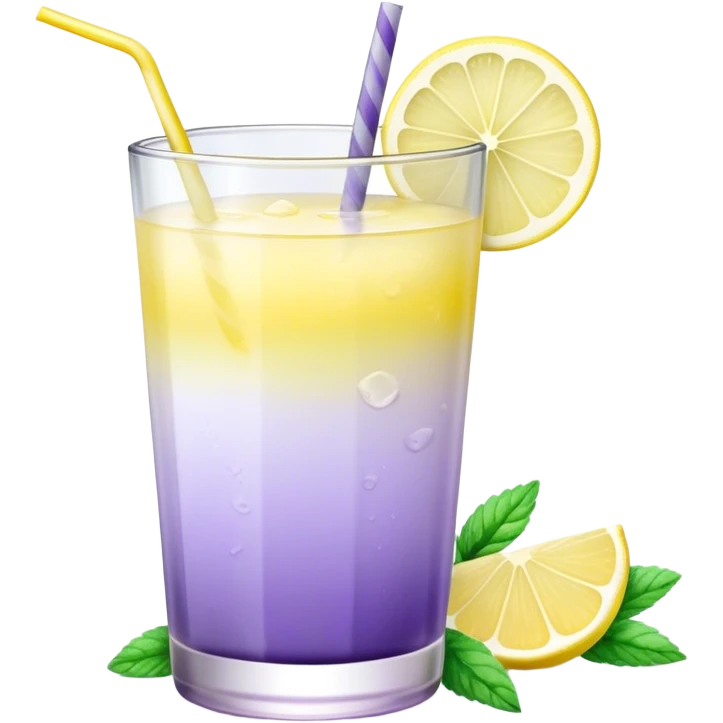 ombre gradient yellow and lilac Lavender mint lemonade in a glass with a sprig of lavender  emoji