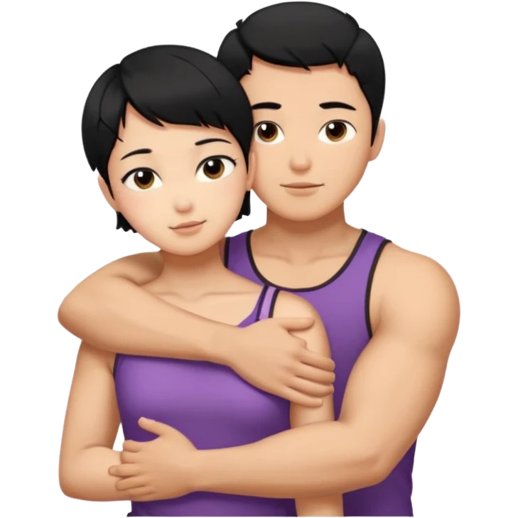 buff korean Man black hair hugging girl with black pixie cut  emoji
