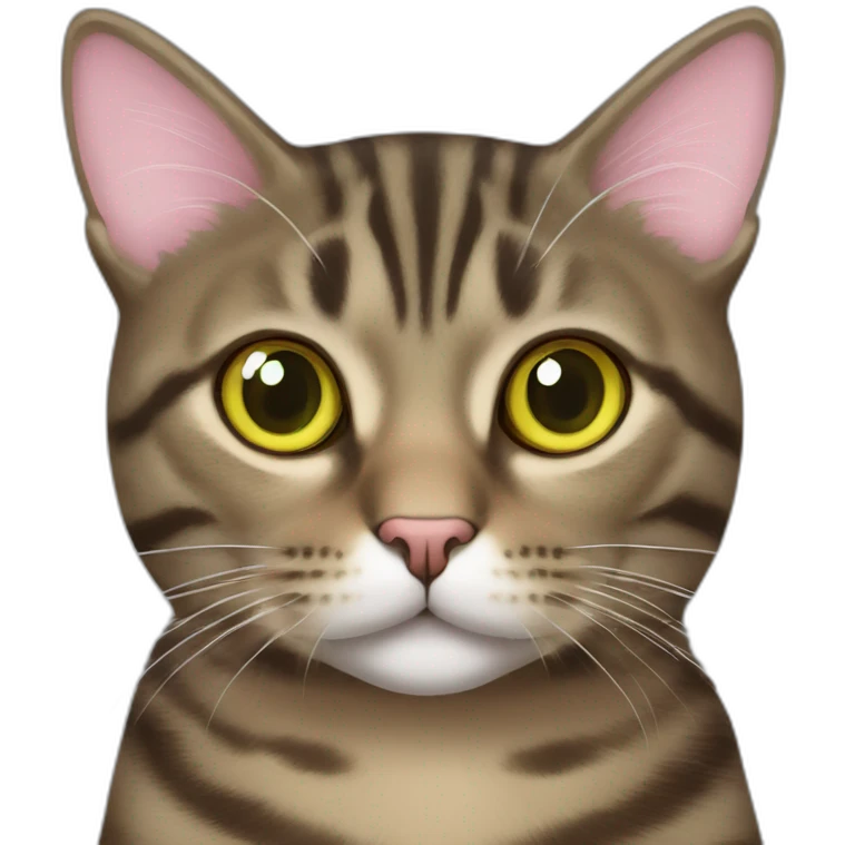 brown mackerel tabby cat with greenish yellow eyes and pink nose emoji