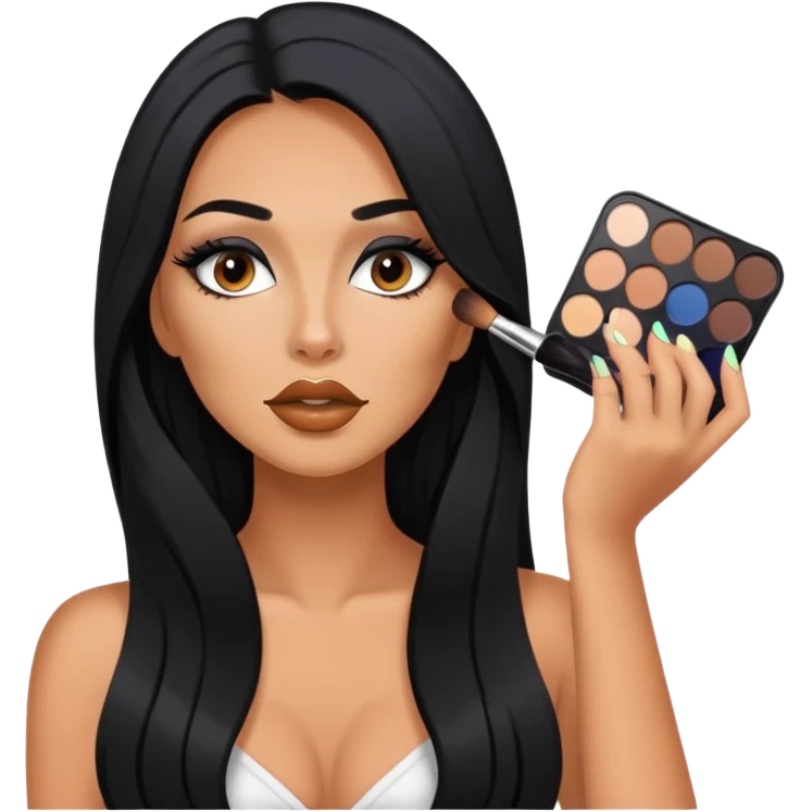 getting ready, putting makeup on, long black hair tanned woman, sexy emoji