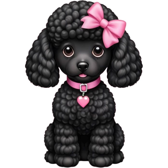Caniche negro con moños rosas emoji