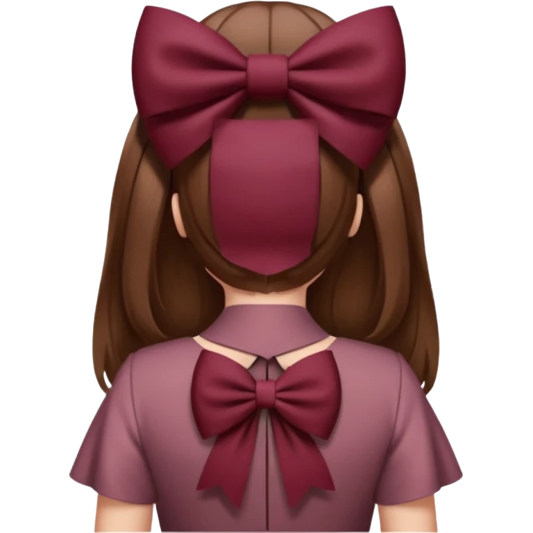brown open hair from behind with a burgundy bow emoji