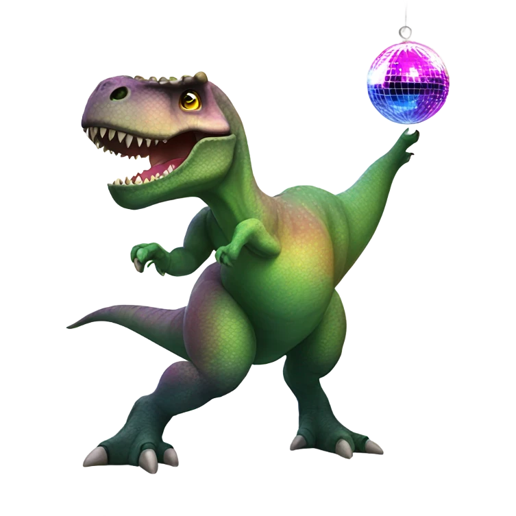 Dinosaur dancing with disco ball over him emoji