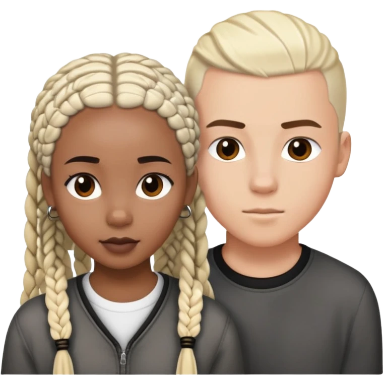 Teenage Interracial couple of a black woman with black box braids and a white blonde man with a buzz cut  emoji