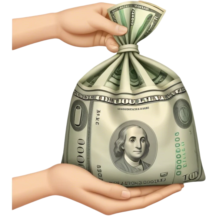 a hand holding a bag of money emoji