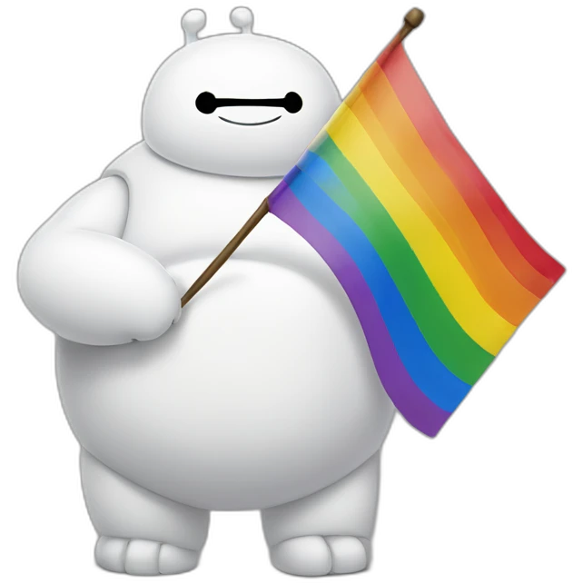 Baymax with a gay pride flag emoji