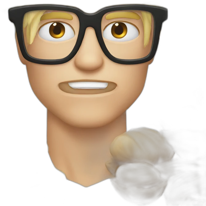 Blond man blue eye glasses muscle eat hazelnut emoji