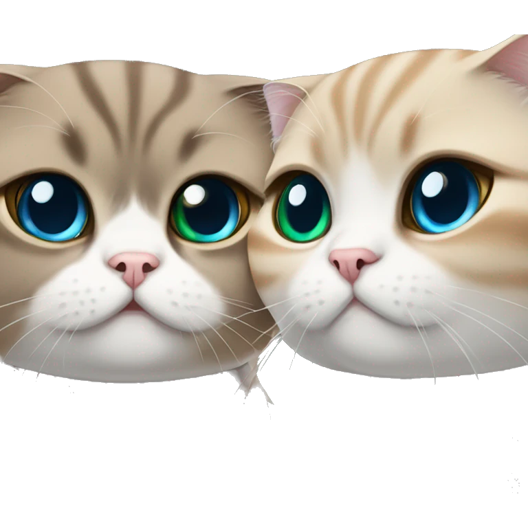 Two Scottish fold cats one brown with green eyes the other white with blue eyes  emoji