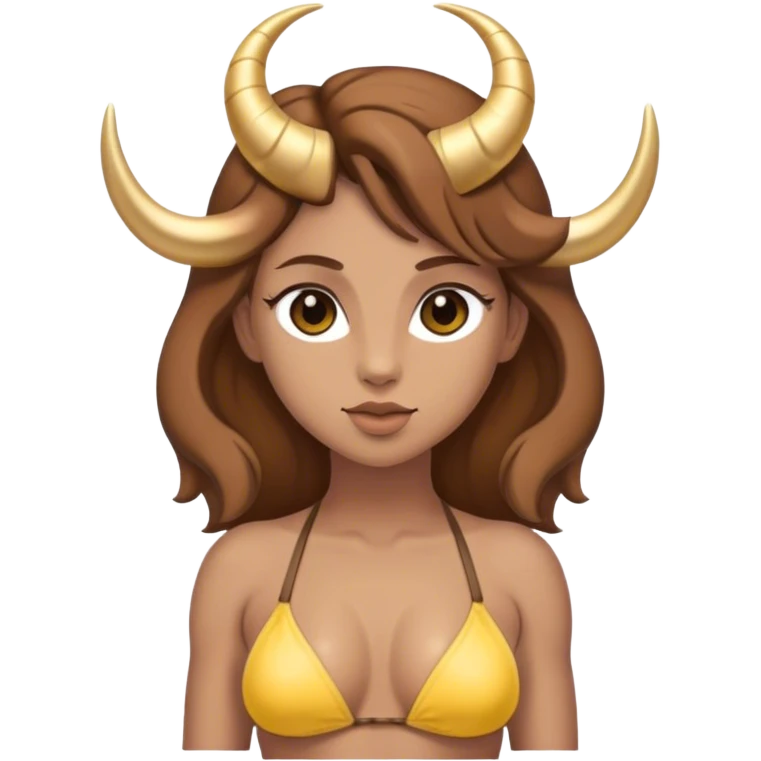 Aries animal with golden horns and brown hair wearing a bikini emoji