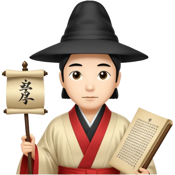 Japanese Court Lord Elegant noble in long robes with tall hat, holding a scroll of orders.
 emoji