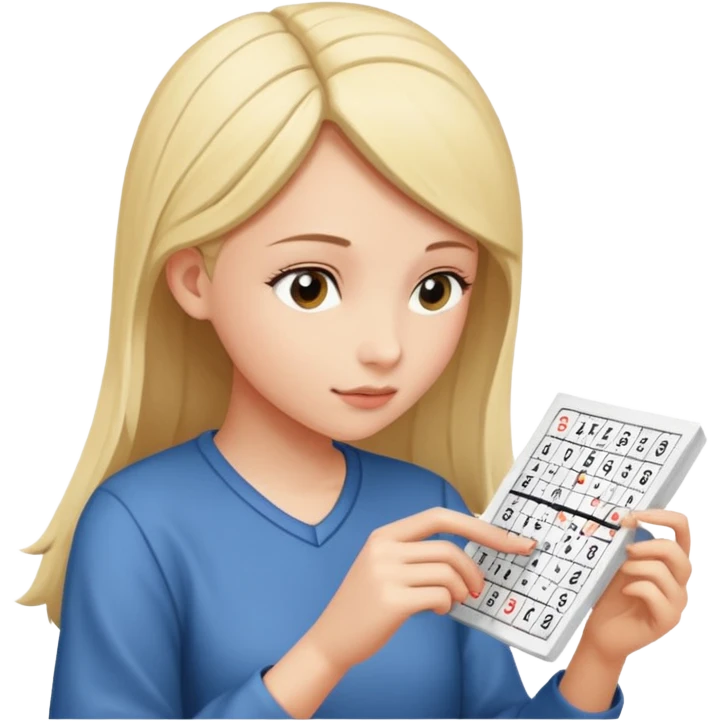 Girl Sudoku Problem-Solving on the new paper, side view. emoji