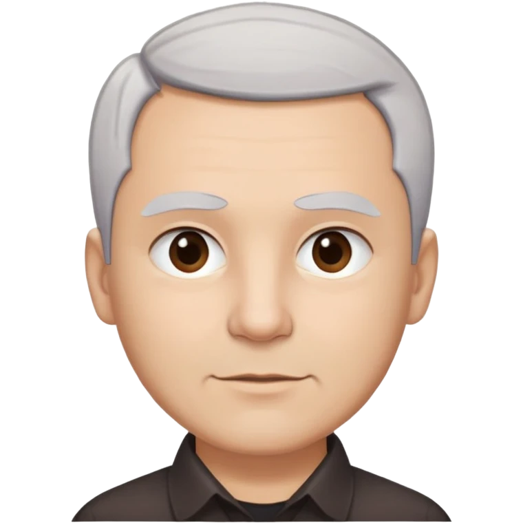 Head and shoulders portrait of Puerto Rican actor René Monclova. Round face with light skin tone. Short gray/white hair with receding hairline. Expressive dark brown eyes, thick eyebrows. Clean-shaven. Slight smile. Wearing a dark collared shirt. emoji