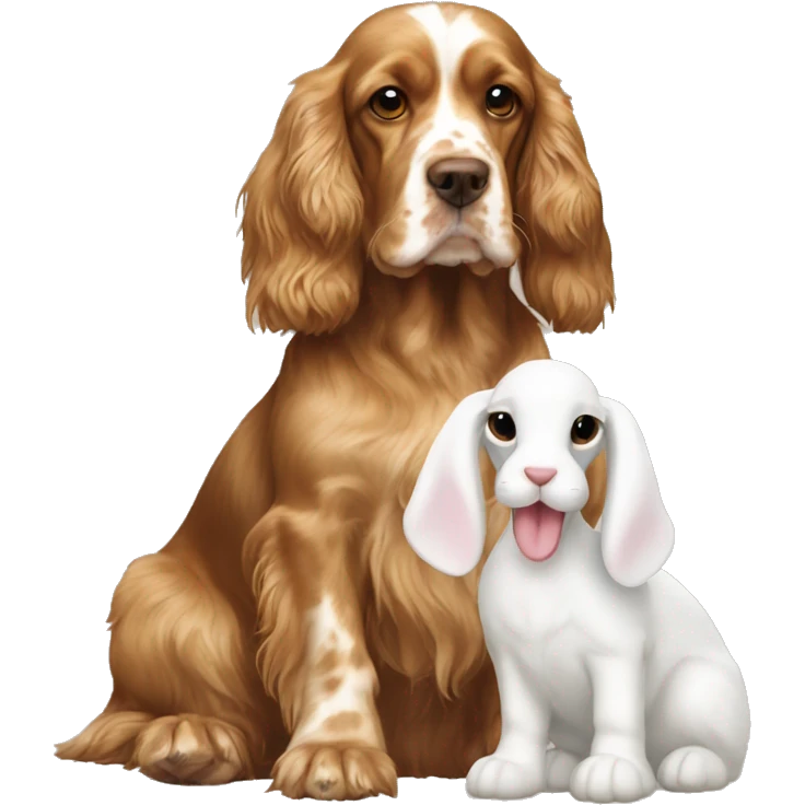Golden english cockerspaniel with white bunny  emoji