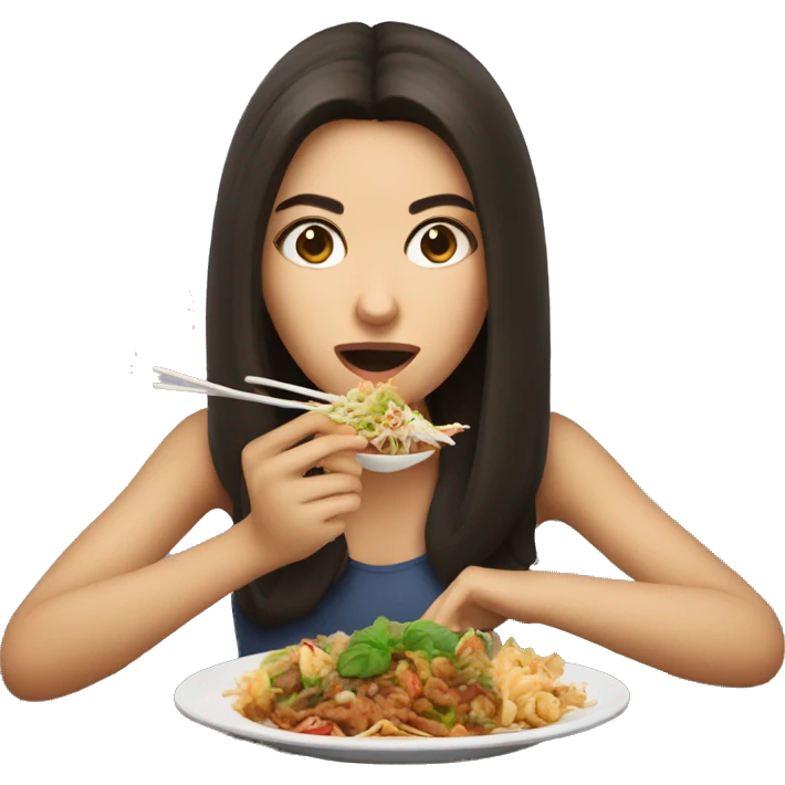 Brunette girl eating bad Thai food  emoji