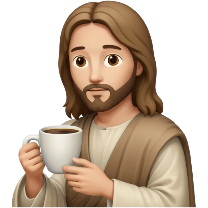 Side profile of Jesus holding a coffee mug emoji