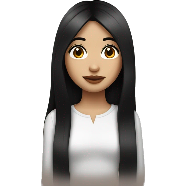 a girl with fair skin and straight long black hair, brown eyes, eyelashes, plump lips emoji