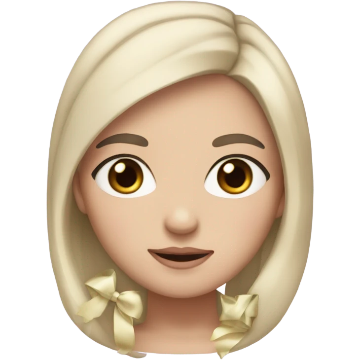 a white girl with middle black hair and black eyes with a bow in her hair and blushy face emoji
