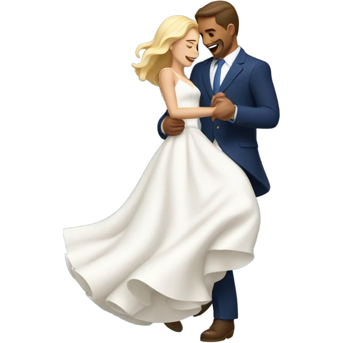 Puerto rican beard short brown hair with blue hat and navy blue suit first dance with blond long hair girl with white  wedding dress  emoji