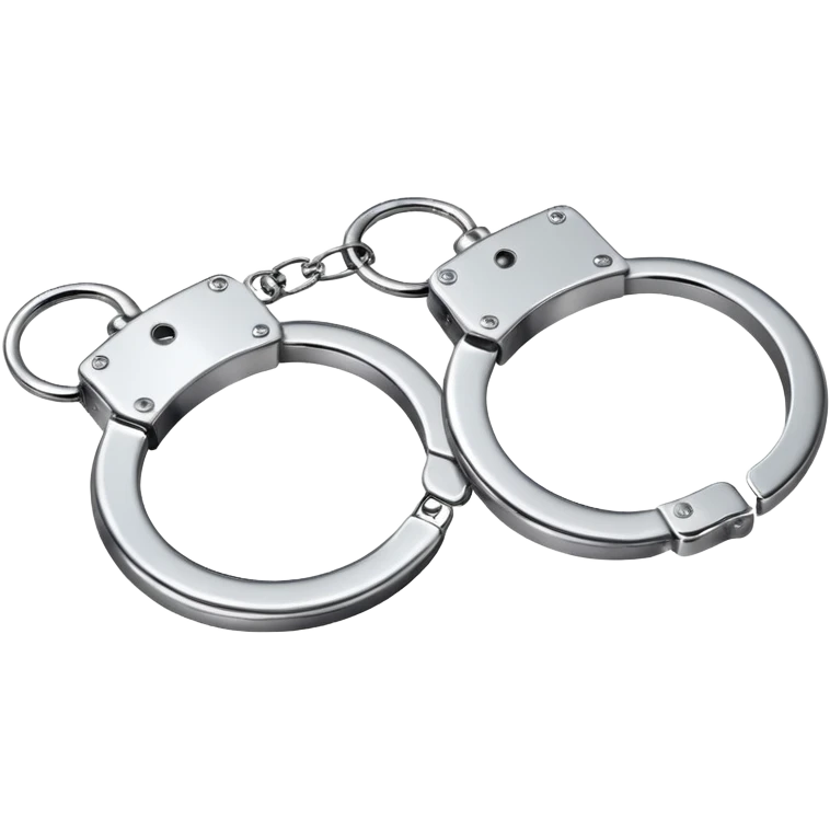 A pair of elegant handcuffs emoji made of silver chrome, smooth rounded design, glossy metallic reflections, luxury fetish aesthetic, minimal iOS emoji style, centered, clean white background emoji