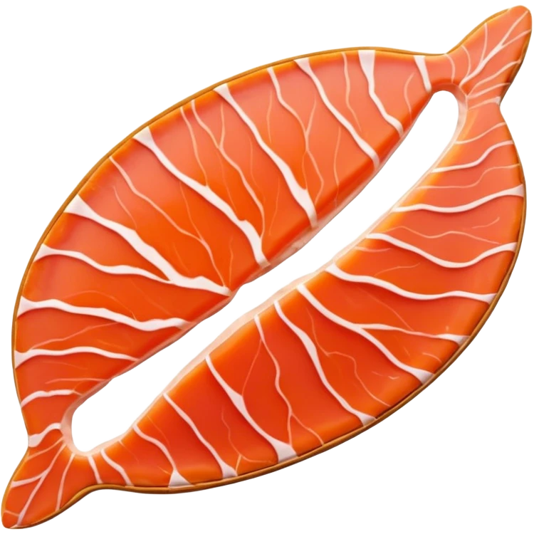 smoked salmon slice, thin, smooth translucent, rich orange-pink, irregular natural edges, delicate white marbling, slight folds, soft melt-in-the-mouth, no plate, lemon, or garnish, soft lighting, emoji scale emoji