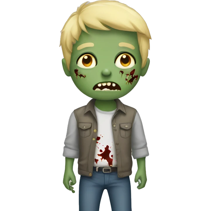 boy zombie with blonde hair and shirt and grey skin emoji