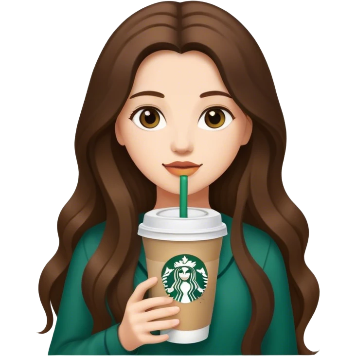Starbucks cup cold drink with long brunette girl emoji