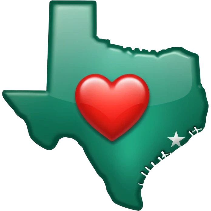 Emerald green state of Texas with heart inside emoji