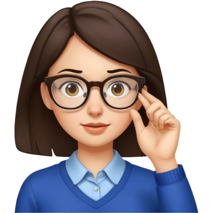 nerdy brunette pushing up glasses frames on her nose emoji