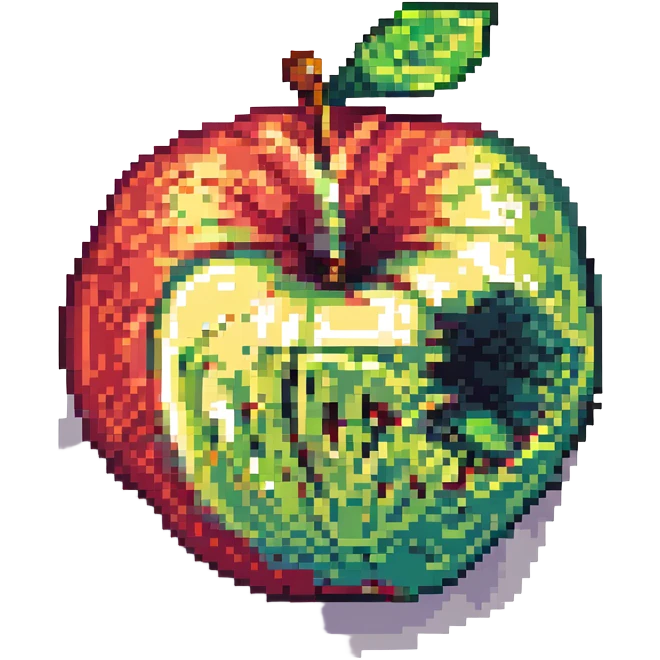 pixel art apple with a bite taken out, simple, vibrant colors, no text emoji
