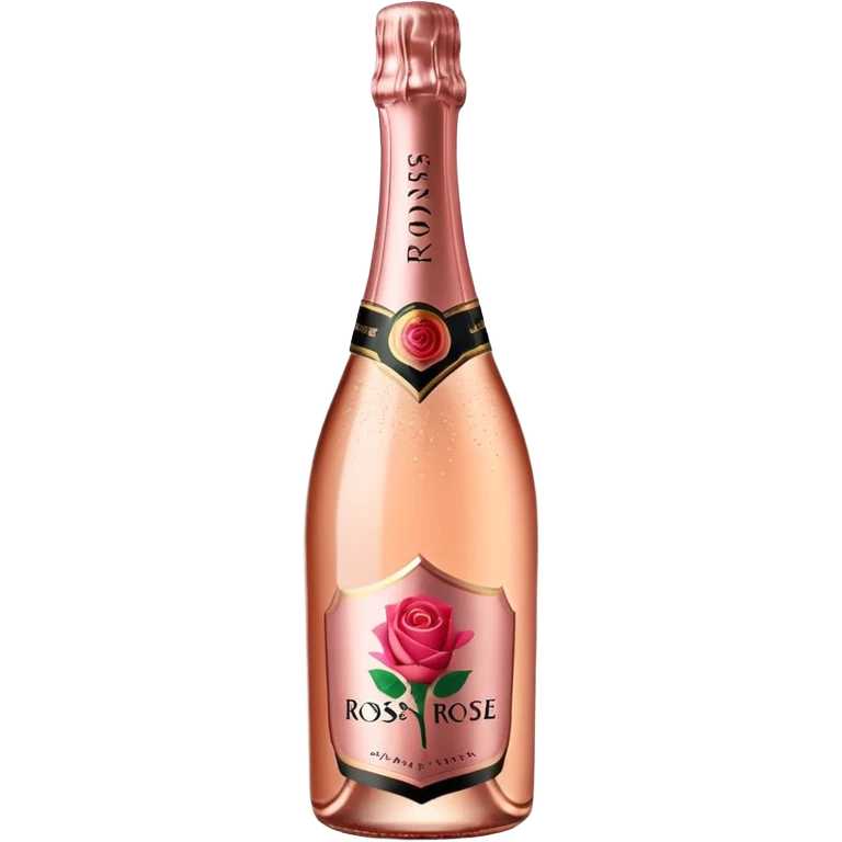 bottle of sparkling rosé champagne with a rose logo on the label, tilted up and to the right, no glass emoji