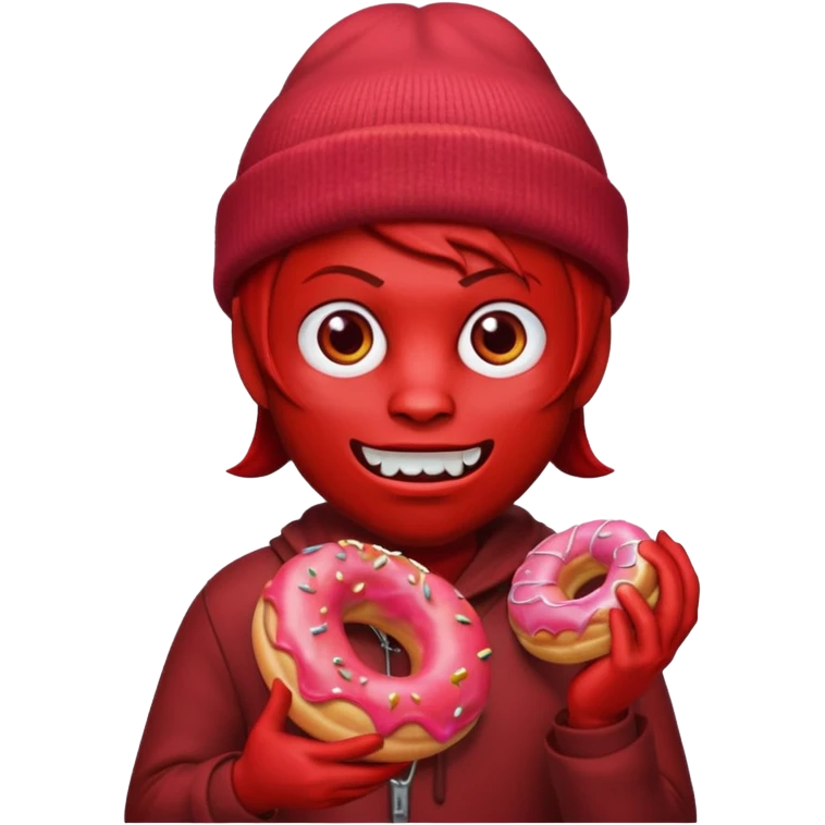 devil wearing beanies holding donut emoji