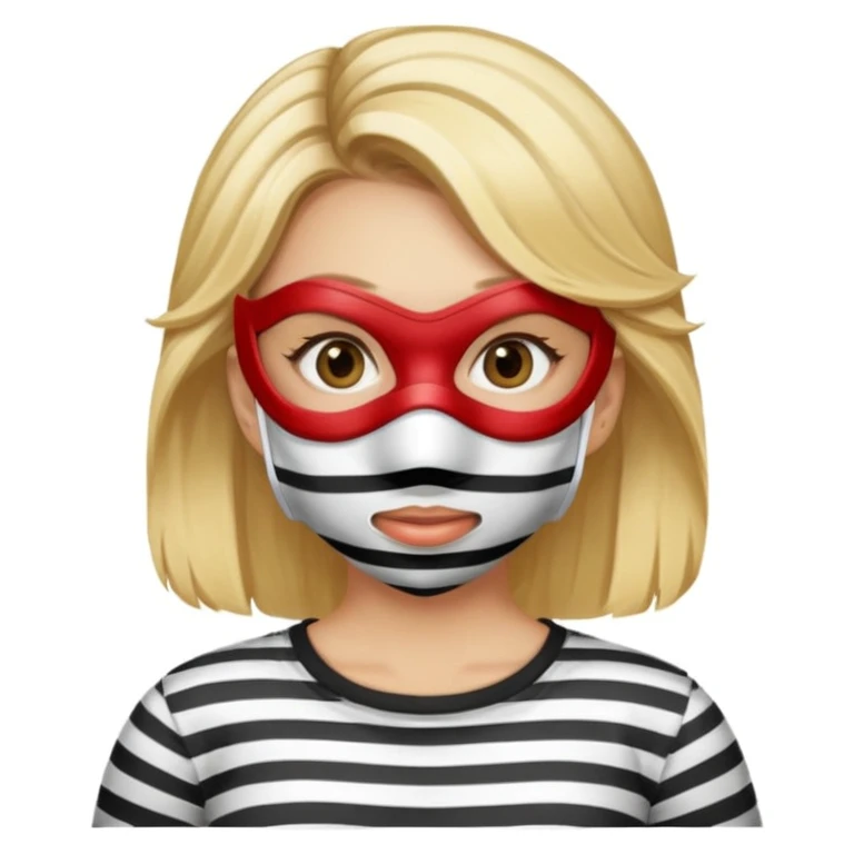 blonde woman with a mask and striped shirt emoji
