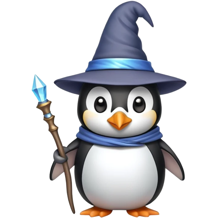 penguin wizard with pointed hat and magic wand emoji