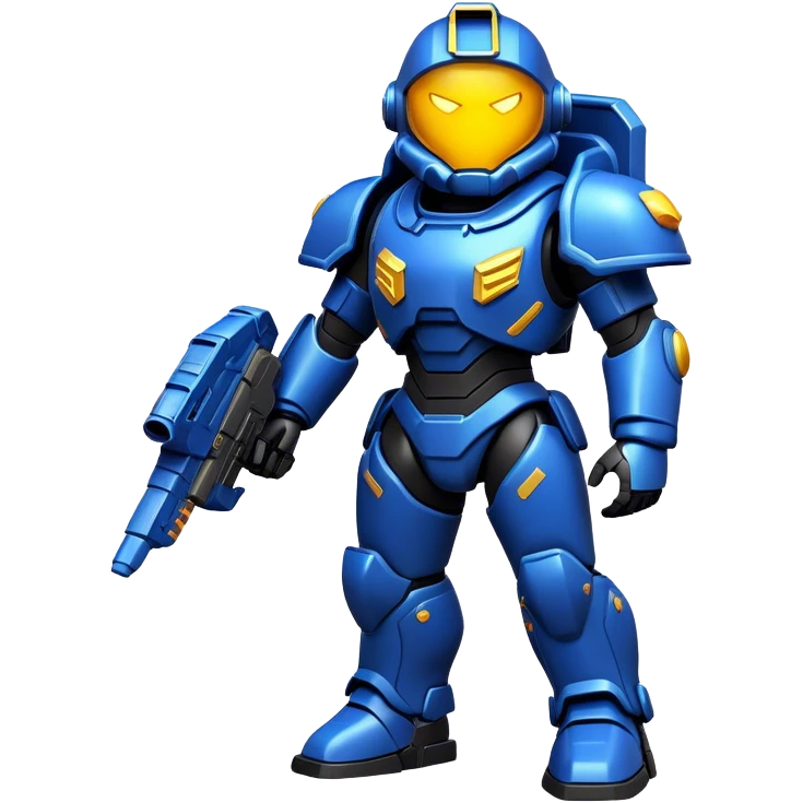 Clash of Clans aesthetic: Cinematic Playful Terran Marine Hero Emoji, rendered in a 3D vector-style similar to standard emojis with minimal shading and bold, simplified shapes. A compact, heroic isometric figure clad in futuristic power armor with signature energy accents, softly glowing with a cosmic battle charm. Simplified yet unmistakably iconic, highly detailed and consistent, glowing with a soft radiant shine and high gloss. Stylized with a touch of interstellar valor and a soft glowing outline, capturing the essence of an elite space warrior with a friendly, playful manner! emoji