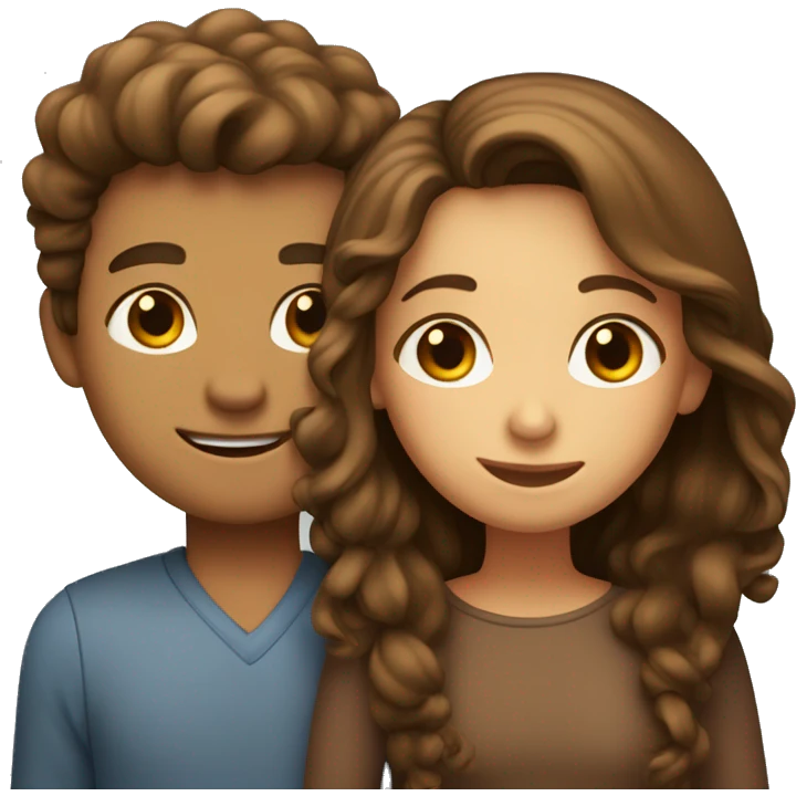 Girl with long straight brown hair hugging a guy with short curly brown hair emoji