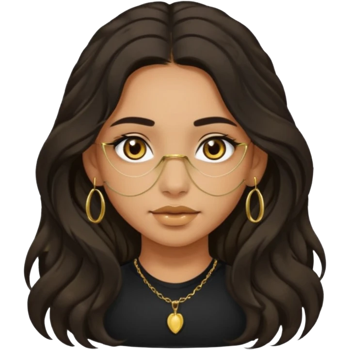 Girl with olive skin, very dark brown eyes and dark wavy long hair. wearing black shirt and gold nose ring emoji