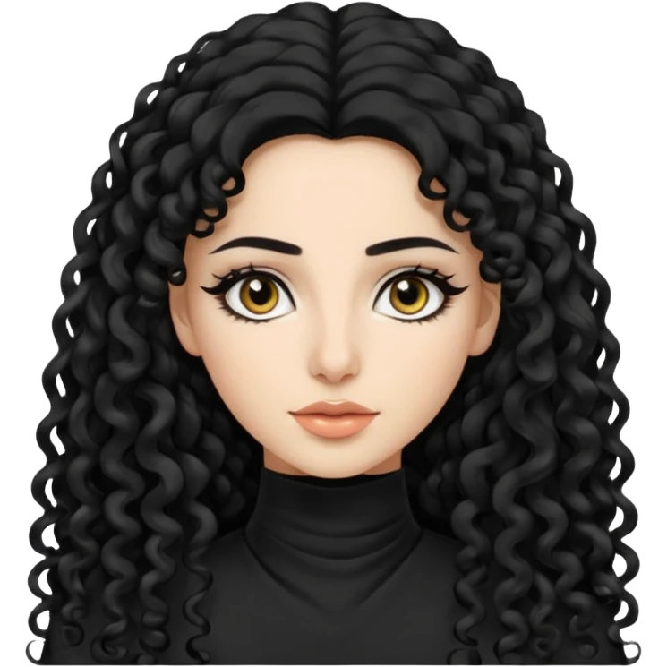 Pale Saudi pretty baddie, black eyeliner, curly long hair emoji
