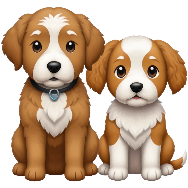 2 dogs: one light brown  doodle, one doodle all black with white eyebrows some white markings, no brown coloring. Both same size. emoji
