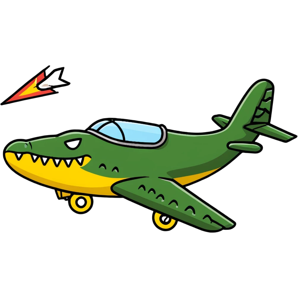 military airplane with a crocodile head throwing bombs emoji