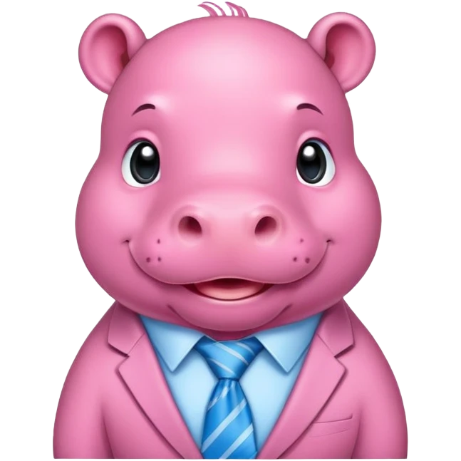 Emoji of pink baby Hippo wearing a blue tie in head emoji